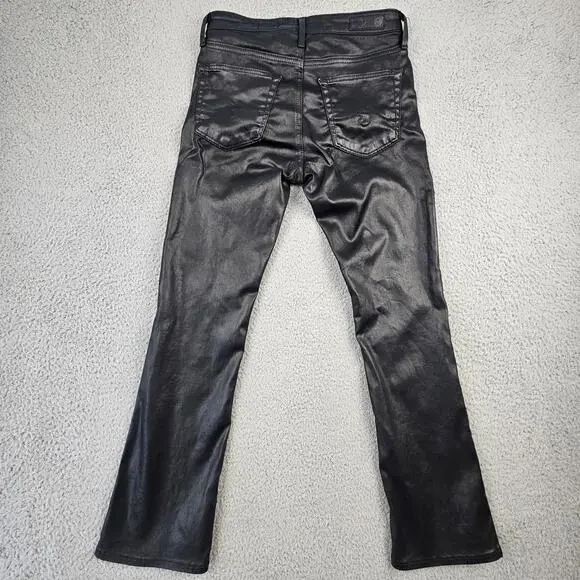 AG Adriano Goldschmied Pants 24 The Jodi Crop Coated Black High Rise Slim Flare - Picture 2 of 8